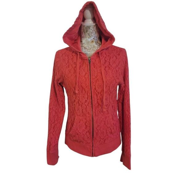 Aéropostale Pink Lace Hoodie Sweatshirt Lightweight Jacket - Picture 4 of 12